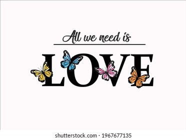 love lettering with butterfly vector art