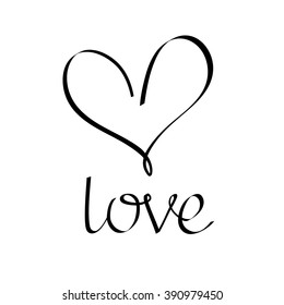 Love lettering. Calligraphy inscription. Heart. Vector elements for design.
