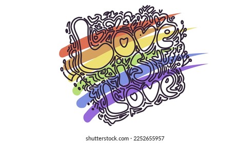 Love is Love lettering. Calligraphy postcard or poster graphic design typography element. Hand drawn vector style. Rainbow color vector