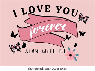 diseño de letras de amor y vector de mariposa