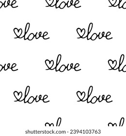 Love lettering doodle vector seamless pattern on white background