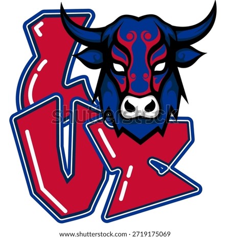 LOVE lettering featuring a Buffalo as the “O”, in red and royal blue tones. A bold, urban style perfect for sports-inspired street art and graffiti.