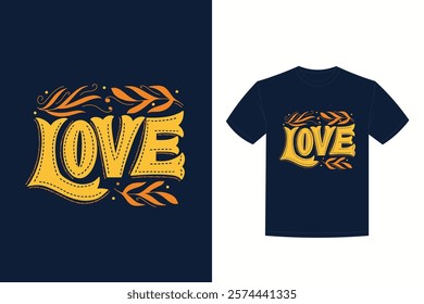 love lettering golden leaves t shirt design