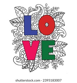 Love lettering  hand drawn doodle art illustration vector, isolated in colorfull background