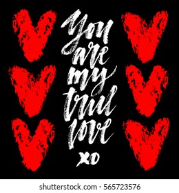 Love lettering. Hand drawn rustic phrase "you are my true love"