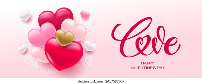 Love lettering. Hand drawn word Love. Modern calligraphy script love text and banner with heart for Valentine's day. Vector illustration.