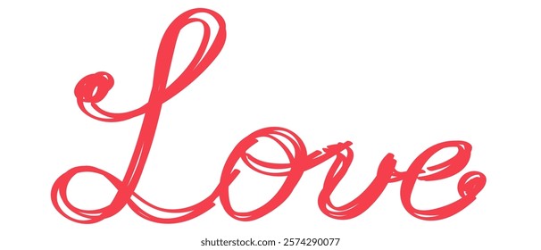 LOVE lettering, handwritten, cursive, cute Valentine's Day illustration