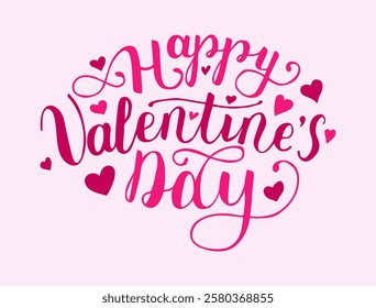 Love lettering. Happy Valentines Day typography poster with handwritten calligraphy pink text, isolated on white background. Hand drawn holiday words.