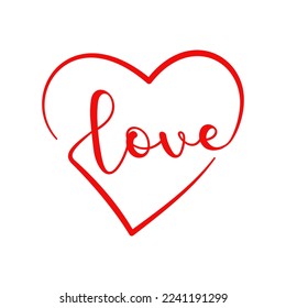 Love lettering and heart. Happy Valentine's Day. Vector illustration