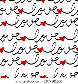 love lettering with heart seamless vector pattern. doodle illustration, valentines day print