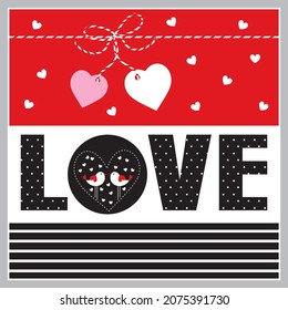 Love lettering and heart shape for valentine or wedding card