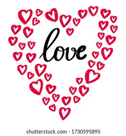 Love lettering in hearts vector