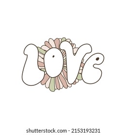 Love lettering illustration. Hand drawn vintage style love text with flower isolated on white. Vector illustartion