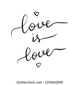 Love is love. Lettering inscription LGBT quote. Vector illustration isolated on white background.