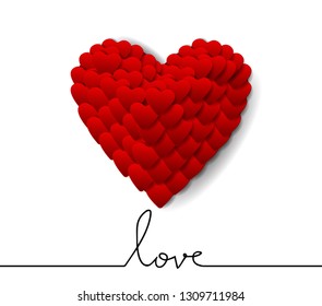 love lettering line concept design with big heart shape from small heart icon for banner, greeting card, invitation and poster