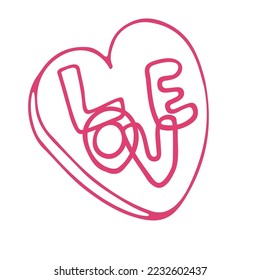 Love lettering on a conversation heart isolated on white background. Hand drawn Valentine's day simple doodle vector.