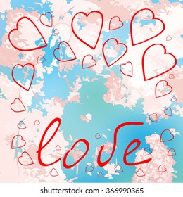 Love lettering on a grunge background. Cards, invitations, symbol, template, and much more for your design
