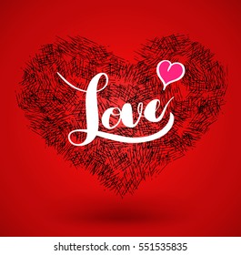 Love Lettering on heart. Vector illustration for love concept  valentine and wedding card.