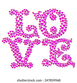 Love lettering painted with hearts design CMYK overlay effect