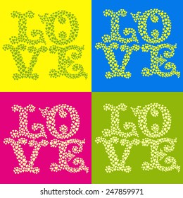 Love lettering painted with hearts design in Warhol style
