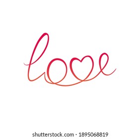 Love lettering. Print for tee, t-shirt, social media banner, valentine’s day greeting, wedding card with continuous line text love isolated on white.