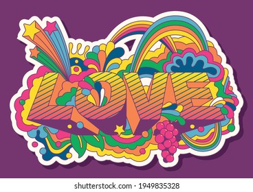 Love Lettering Psychedelic Art Style Vector Illustration