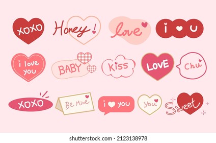 Love lettering quote. Romantic Valentine's Day message, handwritten romantic phrases. Positive love quotes vector decorative illustrations set.