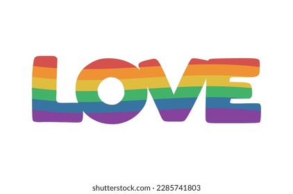 Love lettering with rainbow flag. Pride month icon.