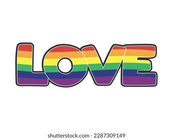 Love lettering with rainbow flag. Pride month icon.