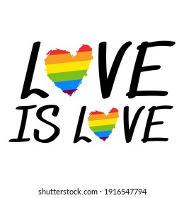 love is love lettering, rainbow-colored typography banner. multicolored heart. happy pride day. LGBTQ Pride Month. rainbow flag