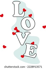 love lettering with red hearts vector illustration on Valentine day