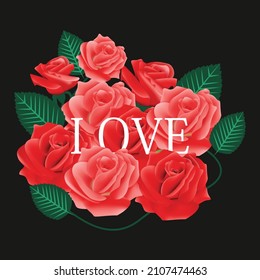 Love lettering with rose's flower