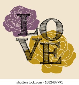 love lettering with roses. vector illustration