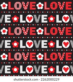 escritura de amor diseño de patrones sin fisuras sobre fondo de color negro