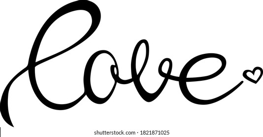 Love lettering sign. Hand written word LOVE and heart shape isolated on white