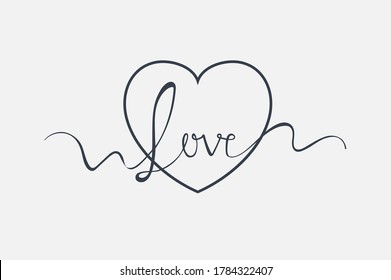 Love lettering text handwriting calligraphy isolated on white background Greeting Card Vector Illustration.