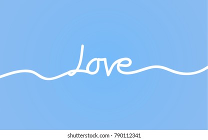 Love lettering thin line isolated on blue background. For web site, banner, poster, placard, print material and mobile app. Creative art, modern drawing concept, vector illustration