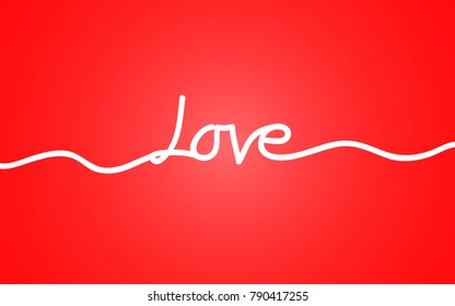 Love lettering thin line isolated on red background. For web site, banner, poster, placard, print material and mobile app. Creative art, modern drawing concept, vector illustration