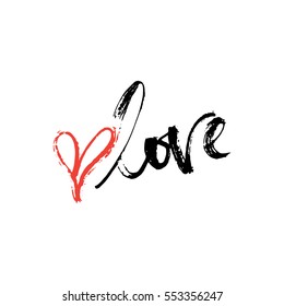 Love - lettering Valentines Day calligraphy phrase isolated on the background. Fun brush ink typography for photo overlays, t-shirt print, flyer, poster design