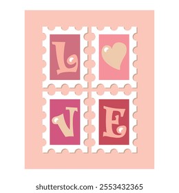 Love. Lettering for Valentine's Day. A set of stamps featuring letters in soft pink tones. Postcard. Illustration for Valentine's Day