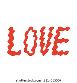 Love lettering vector illustration on isolated background.  Wavy organic shapes in psychedelic hippie style. Valentine's day