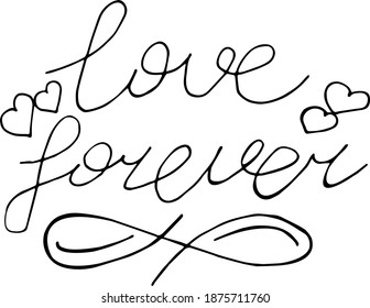 Love, lettering vector illustration for poster, card, banner valentine day, wedding. Hand drawn word - love with doodle hearts.