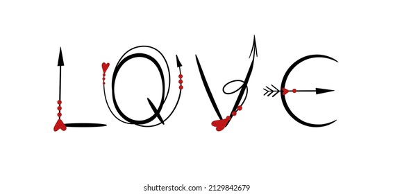 LOVE. Lettering vector illustration for poster, card, banner valentine day, wedding. Hand drawn word - love with doodle heart. Print for te