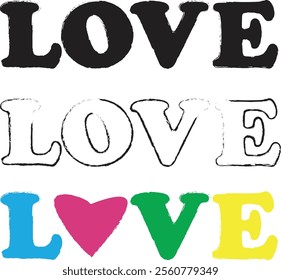 LOVE. Lettering vector illustration for poster, card, banner valentine day, wedding. Love text logo. Hand drawn typography word - love with doodle heart. Print for tee, t-shirt.