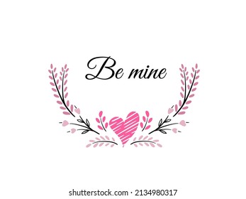 With love - lettering. Vector round frame, wreath from outline tulips and hearts. Hand drawn doodle isolated. Background, border for greeting card, invitation, wedding, birthday, Valentine's Day