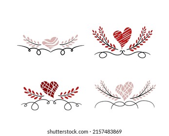 Mit Liebe - Schreiben. Vektorrunder Rahmen, Kranz aus Umrissen und Herzen. Handgezeichnetes Doodle einzeln. Hintergrund, Grenze für Grußkarte, Einladung, Hochzeit, Geburtstag, Valentinstag