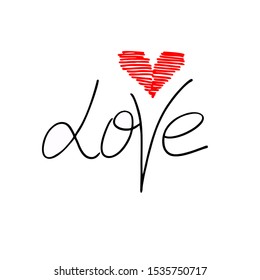 Love lettering vector sign with heart.