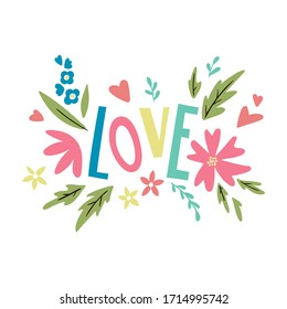 LOVE lettering. Vector template suitable for greeting cards, posters, invitations.