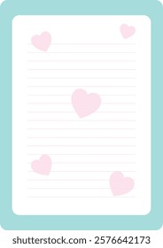 Love letter.Pastel green and white paper with lines and hearts.Vector graphic mail background for Valentine's Day, birthday, greeting letter and others.