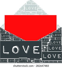 love letters become envelope design and red paper letter together vector print pattern. for t shirt print, valentines day celebration present, screen printing and gray tones, seriously design